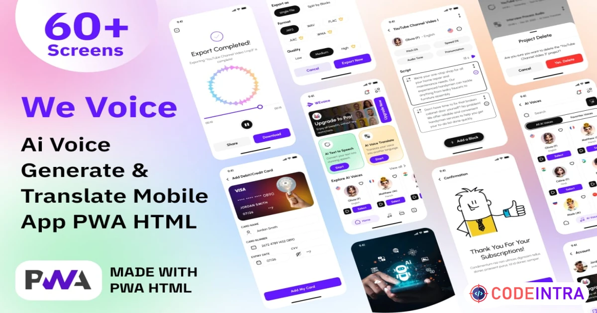Text to Voice Mobile App HTML Template - We Voice - Codeintra