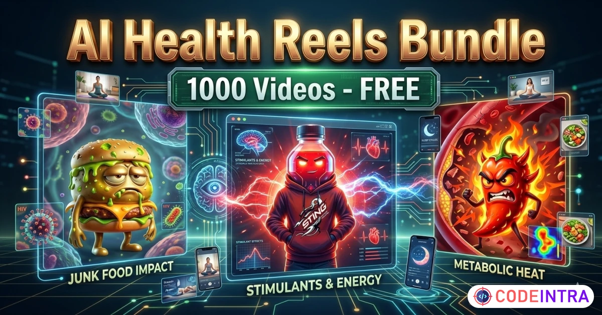 Product featured image The Ultimate AI Health Reels Bundle For Social Media 2026 - Codeintra