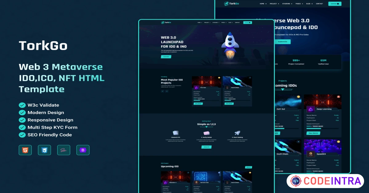 Product featured image Torkgo - Web 3 Metaverse IDO,ICO,NFT HTML Template - Codeintra