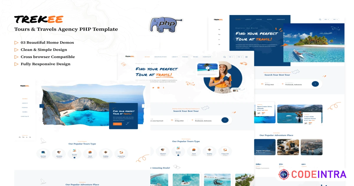 Trekee-Tours & Travels Agency PHP Template - Codeintra