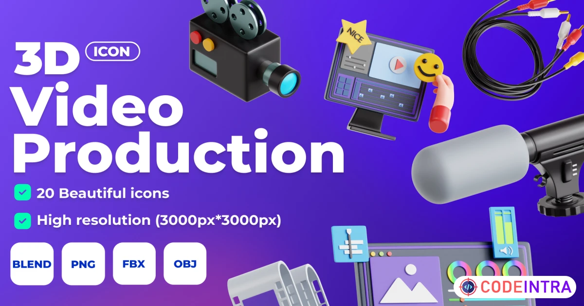 Product featured image Video Production 3D Icon Set - Codeintra