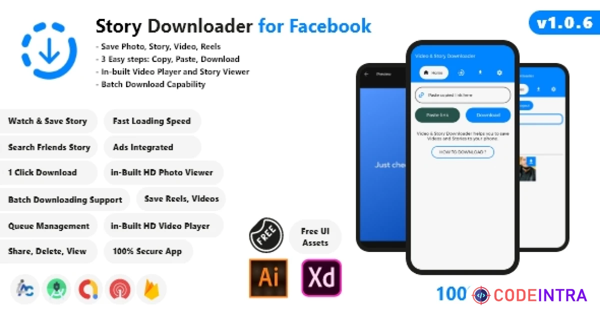 Product featured image Video & Story Downloader for Facebook - Android Studio, AdMob, OneSignal - Codeintra