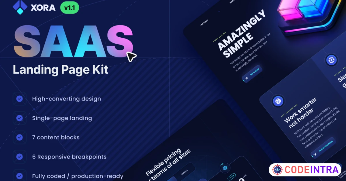 Product featured image XORA - SaaS Landing Page Kit - Figma Resources - Codeintra
