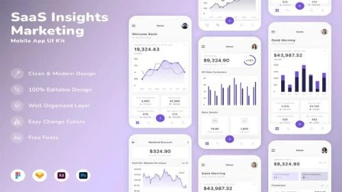 SaaS Insights & Marketing Mobile App UI Kit PSD