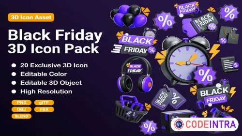 Black Friday 3D Icon Set Premium PNG HD