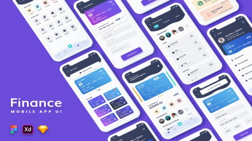 Financet - Finance Mobile App UI Kit in Sketch, Adobe XD and Figma