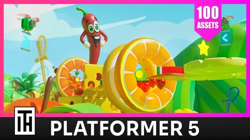 Platformer 5 Fruits - Low Poly 3D Models Pack | 3D Exterior | Unity Assets