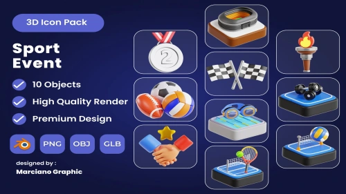Sport Event 3D Icon Pack PNG Set 3