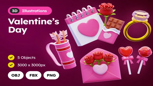 Valentine's Day 3D Illustration PNG OBJ FBX Free Download