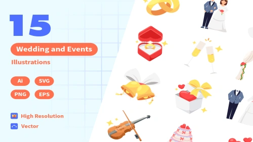 Wedding Event Cartoon Illustration in SVG & PNG